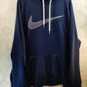 Nike Men's  Dri Fit Navy And White Hoodie
